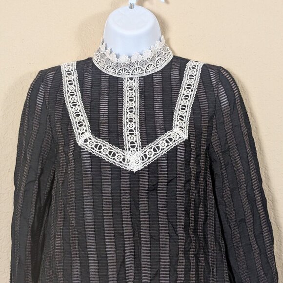 Jaspal Whimsigoth Blouse Lace Witchy Highneck Goth Semi Sheer XS Coquette - Picture 2 of 10